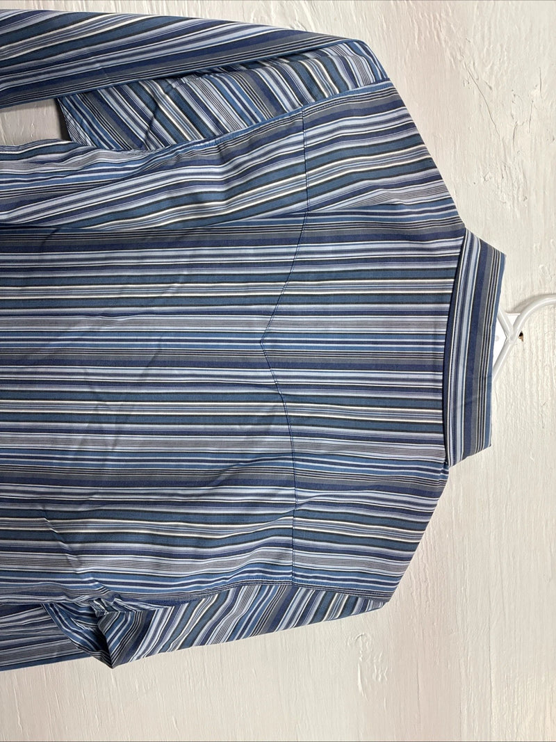 New Kids ELY Classic Blue Stripe Long Sleeve Button Up Large CC-85