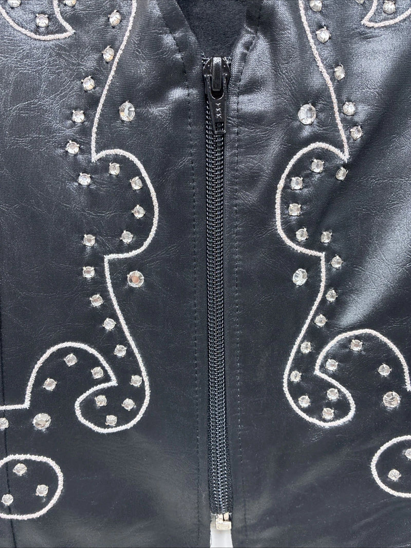New Women’s 1848 RanchWear Black Rhinestone Sleeveless Vest Zip Up Large YY-43