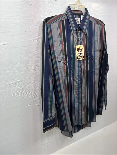 New Men’s ELY Cattleman Multicolor Stripe Long Sleeve Button Up 16 Large Q-35