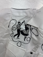 New Kids Rockmount White Black Design Short Sleeve Pearl Snap Size 32 CC-103