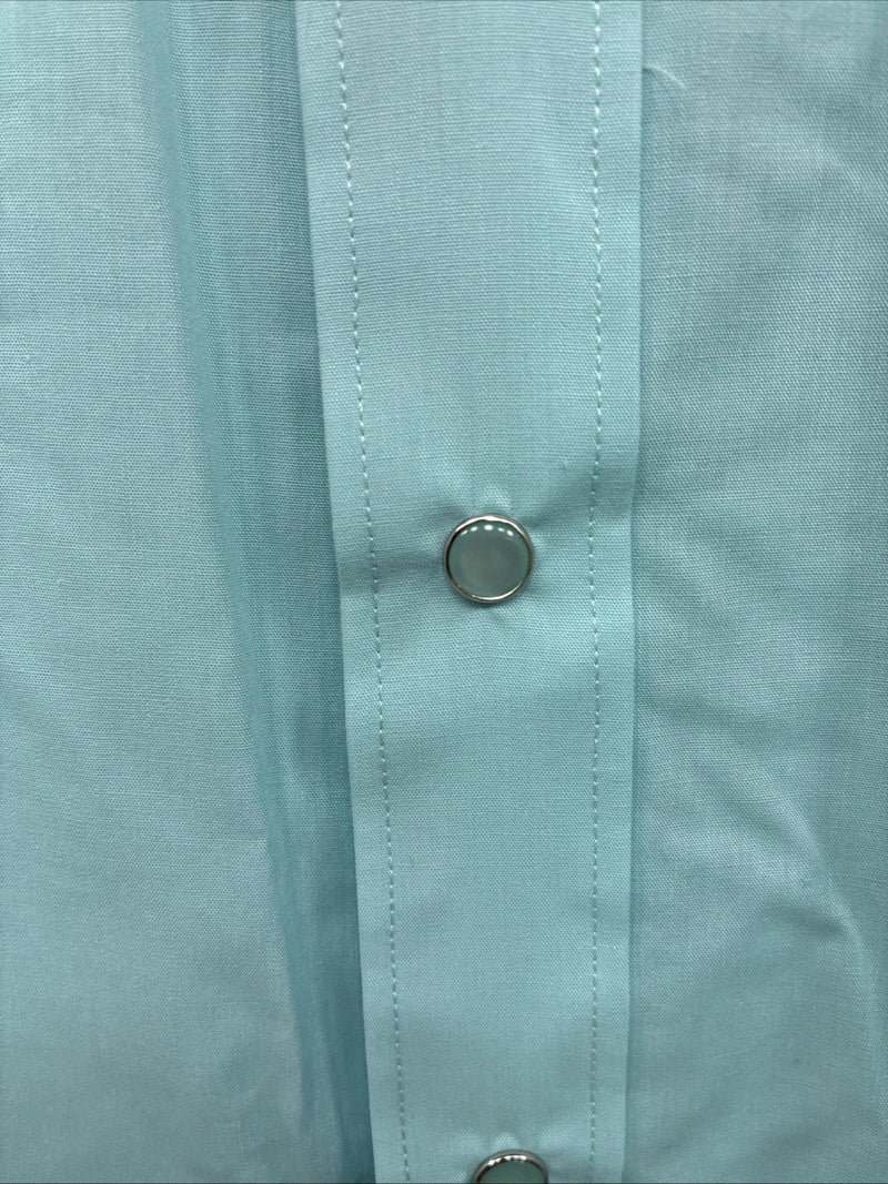 New Men’s White horse Blue Simple Long Sleeve Pearl Snap Medium K-55