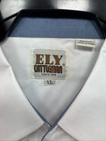 New Men’s ELY Cattleman White Blue Embroidered Long Sleeve Pearl Snap XL J-40