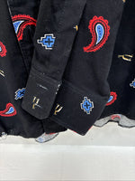 New Men’s Wrangler Black Designed Long Sleeve Button Up 16.5 Large Q-76