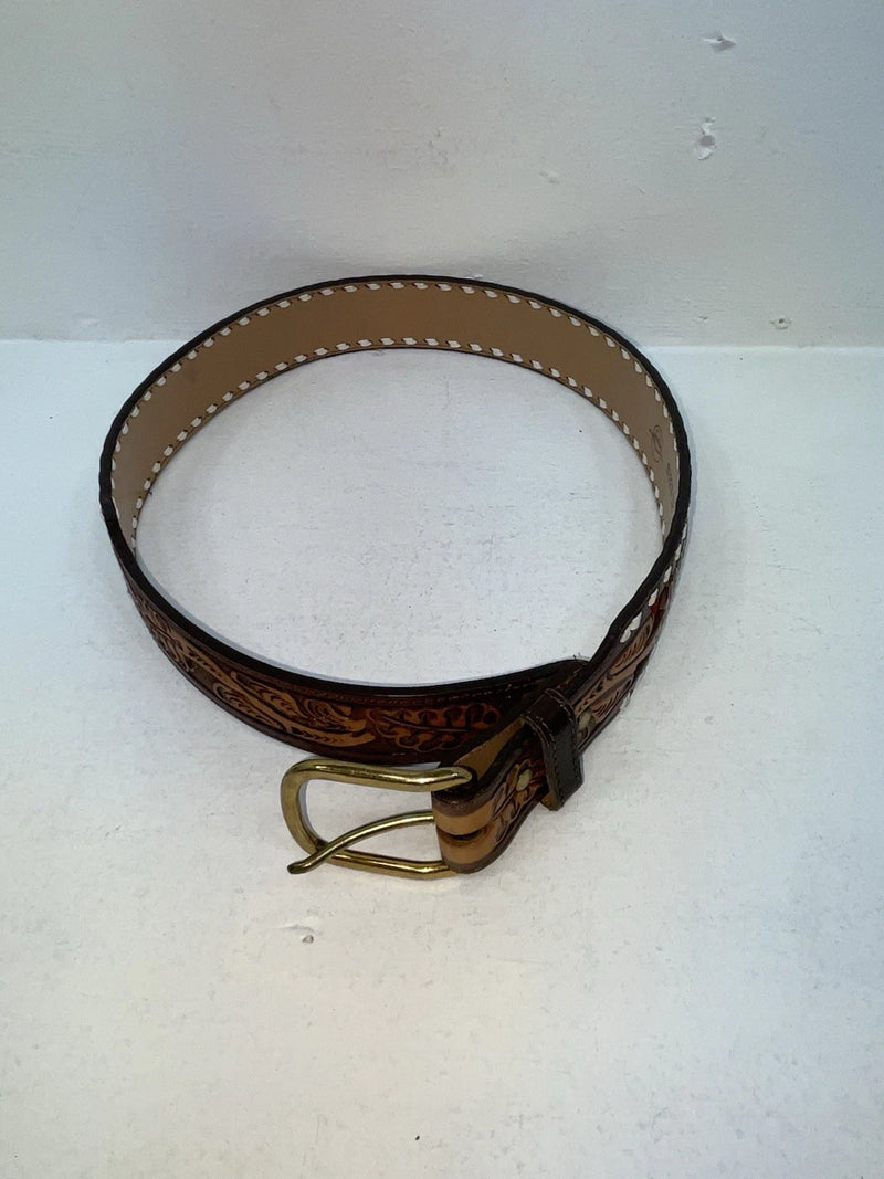 New Brown Genuine Leather Longhorn Tooled 32” Belt #82828 Z-93