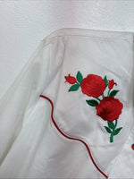 New Women’s Country Charmers White Rose Long  Sleeve Pearl Snap Large KK-118