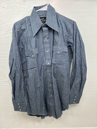 New Men’s Champion Western Jean Design Long Sleeve Pearl Snap 15.5 Medium K-45