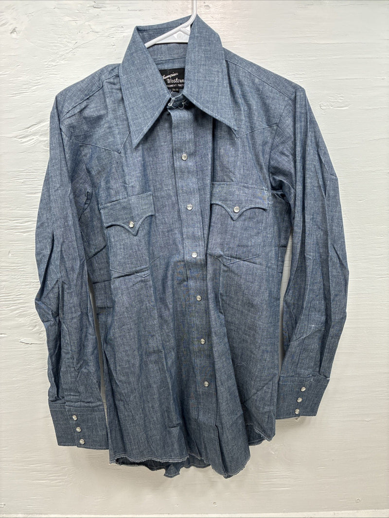 New Men’s Champion Western Jean Design Long Sleeve Pearl Snap 15.5 Medium K-45