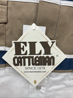 New Men’s ELY Cattleman White Blue Tan Western Long Sleeve Pearl Snap XL R-55