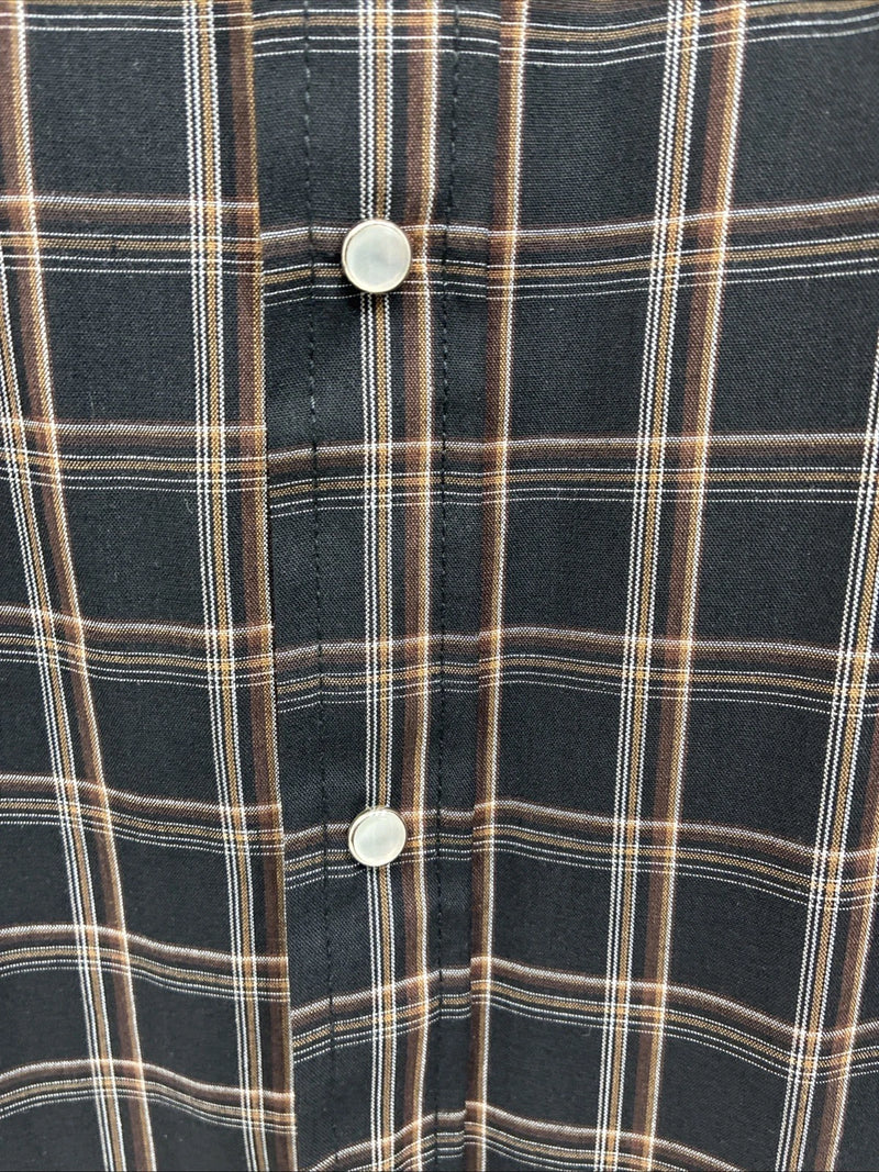 New Men’s ELY Cattleman Black Brown Plaid Short Sleeve Pearl Snap XL T-29