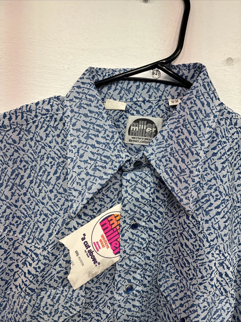 New Women’s Miller Blue Designed Long Sleeve Pearl Snap 16 X 34 XL II-10