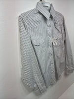 New Women’s White Horse Gray Stripe Long Sleeve Pearl Snap Small DD-117