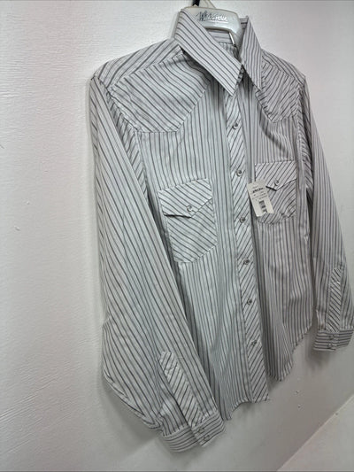 New Women’s White Horse Gray Stripe Long Sleeve Pearl Snap Small DD-117