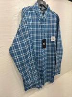 New Men’s ELY Cattleman Blue Yellow Plaid Long Sleeve Button Up XL R-53