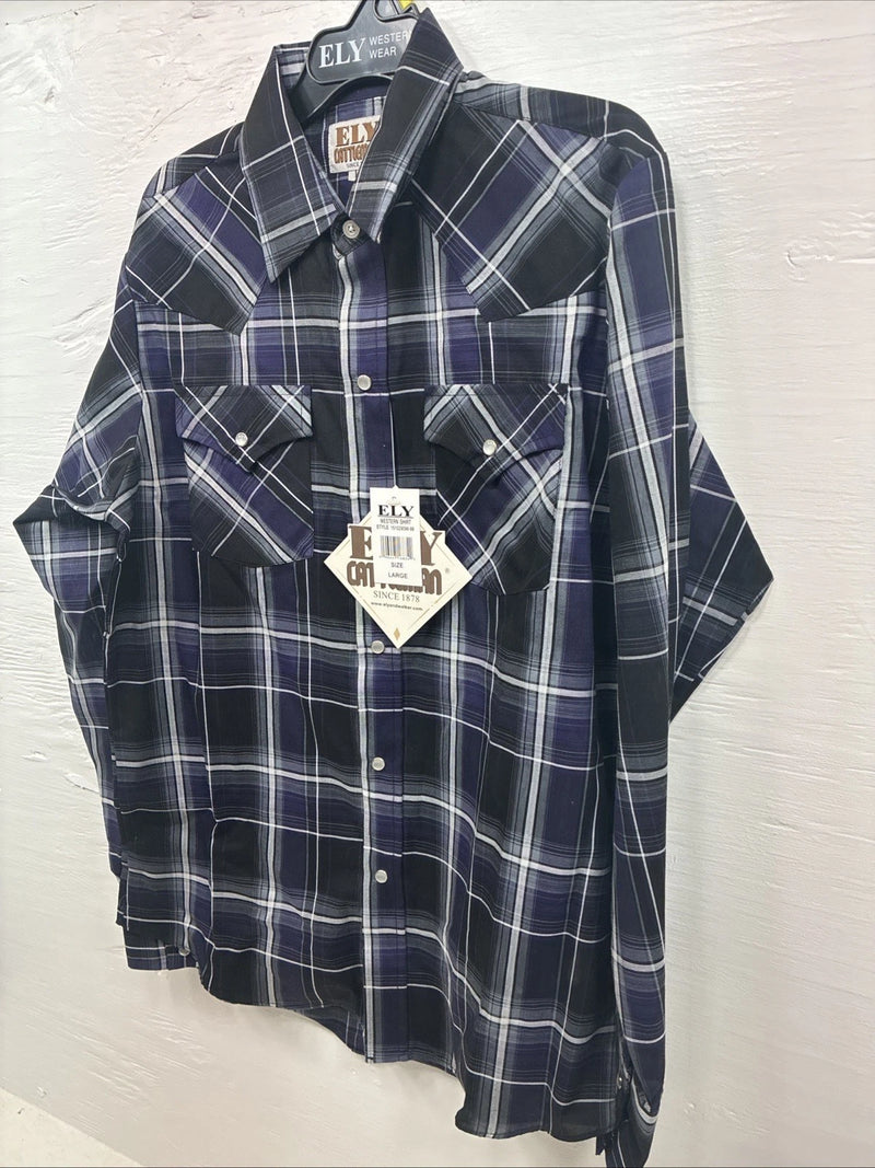 New Kids ELY Cattleman Purple Plaid Long Sleeve Pearl Snap Large DD-33