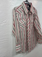 New Kids White Horse Red Stripe Long Sleeve Pearl Snap Small DD-53
