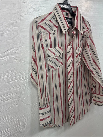 New Kids White Horse Red Stripe Long Sleeve Pearl Snap Small DD-53