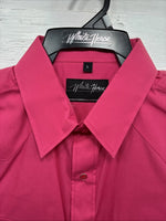 New Men’s White Horse Pink Simple Long Sleeve Pearl Snap Large Q-18