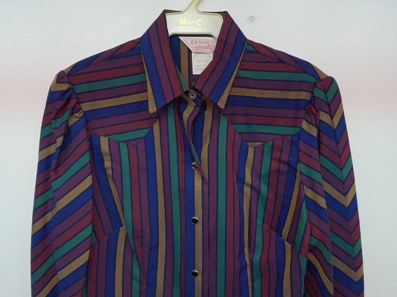 New Women’s Color Striped H Bar C Long Sleeve Button Up Shirt #20119 3B-38
