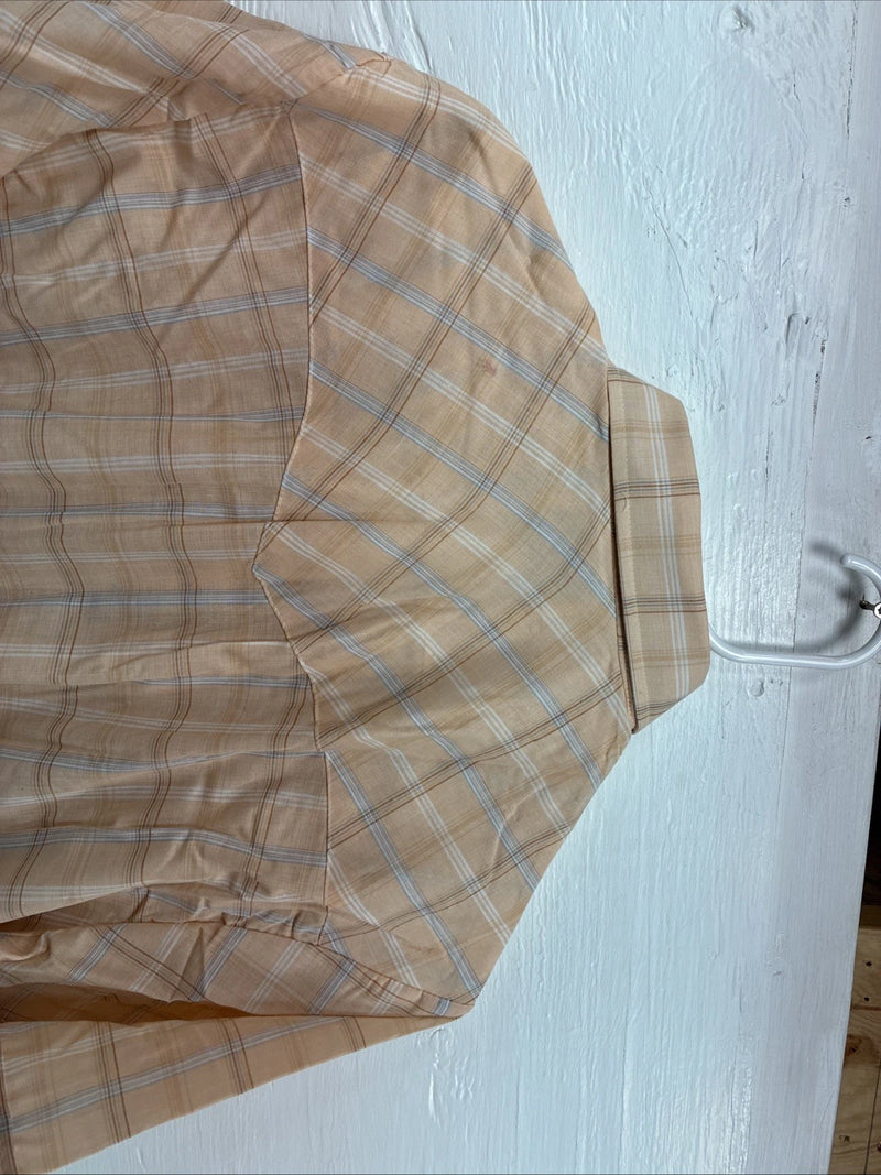 New Men’s ELY Cattleman Orange Plaid Short Sleeve Pearl Snap Large X-61