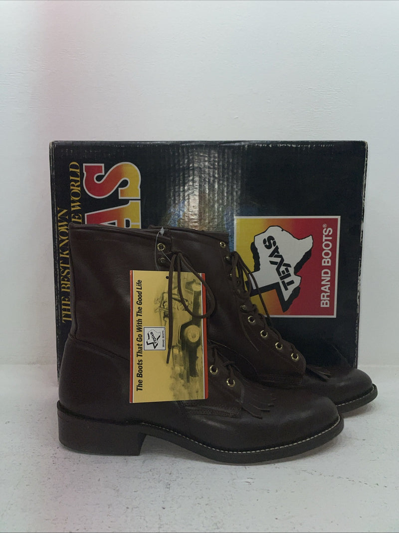 New Men’s Brown Lace Up Texas Brand Cowboy Boots. 8721 10 E E. 6-89