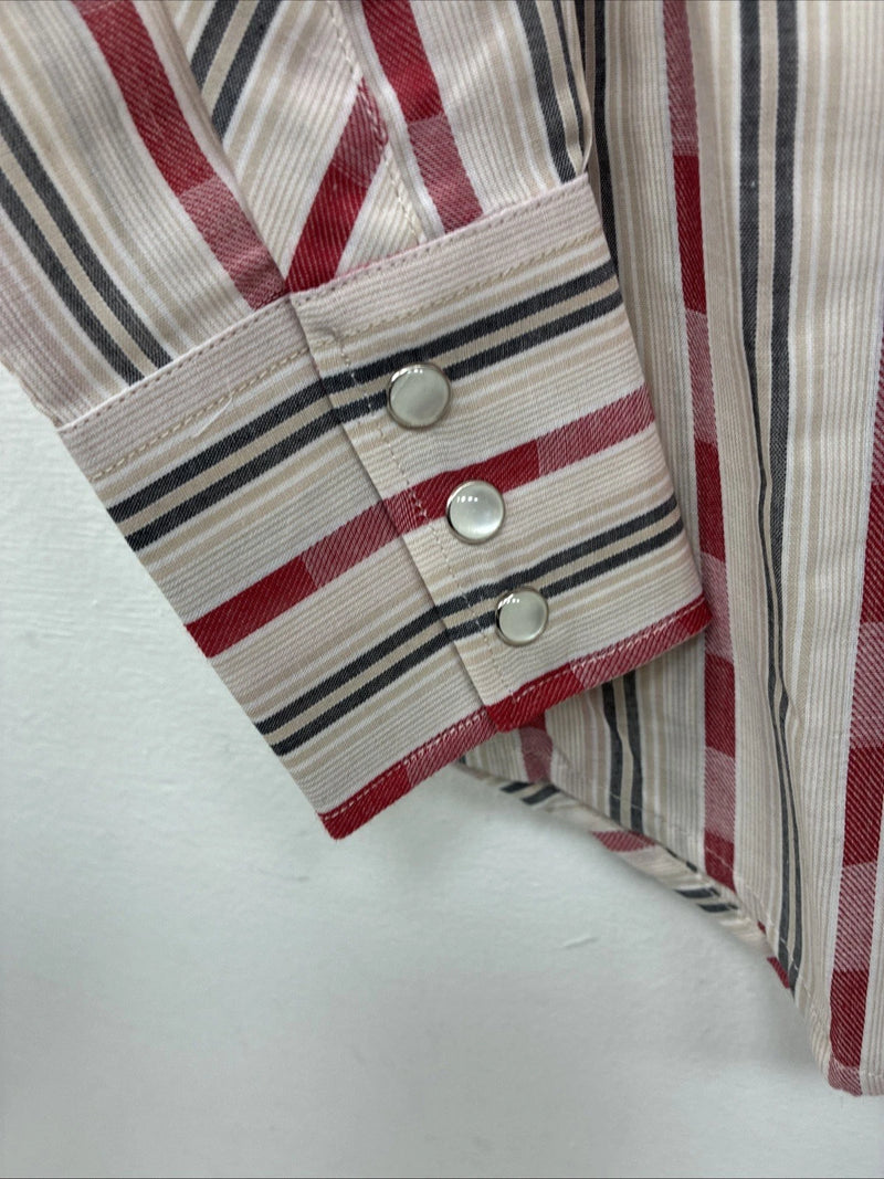 New Boys White Horse Red Stripe Long Sleeve Pearl Snap Medium DD-113