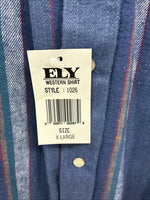New Men’s ELY Cattleman Purple Stripe Western Long Sleeve Pearl Snap XL R-56