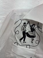 New Kids Rockmount White Black Design Short Sleeve Pearl Snap Size 34 CC-104