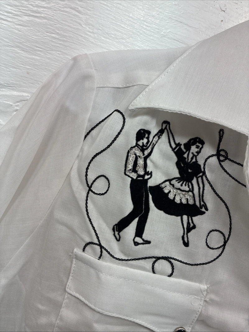 New Kids Rockmount White Black Design Short Sleeve Pearl Snap Size 34 CC-104