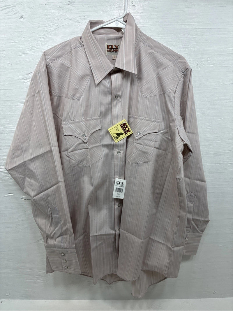 New Men’s ELY Cattleman Multicolor Stripe Long Sleeve Pearl Snap 17 X 34 XL R-66