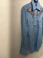 New Men’s Blue Champion Westerns Long Sleeve Pearl Snap Shirt. 15x33 M S-6