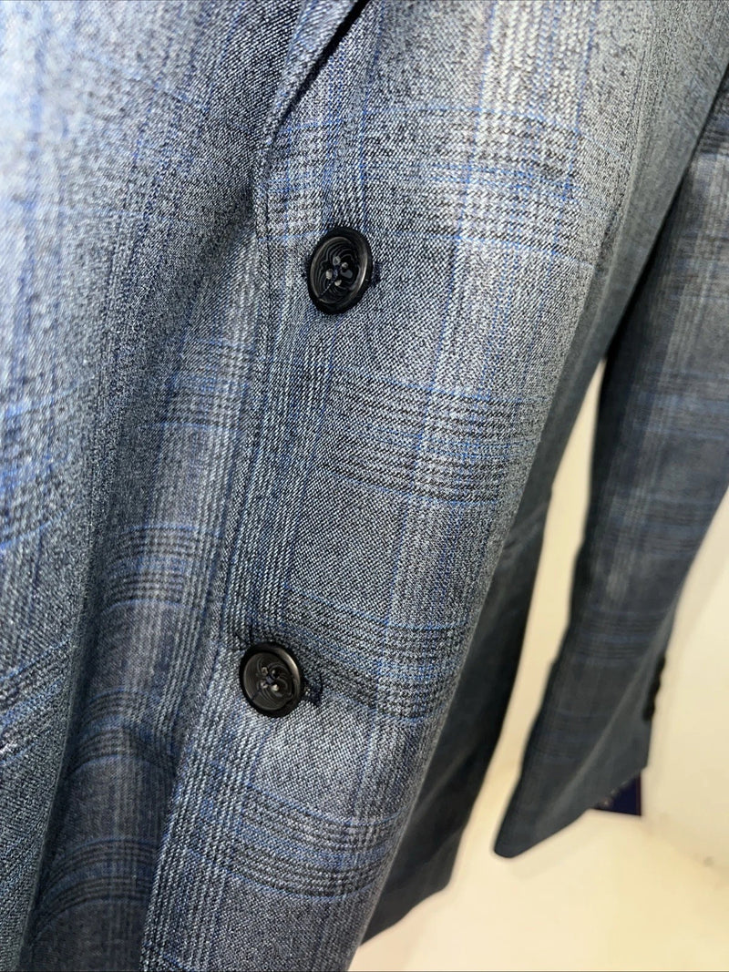 New Men’s Circle S Blue Plaid Suit Jacket 46R #25832 X-606