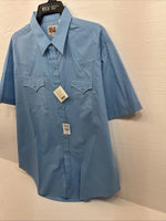 New Men’s ELY Cattleman Blue Short Sleeve Pearl Snap 18.5 2XL F-78