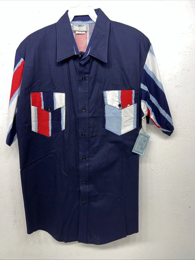 New Men’s Blue Cowboy Threads Short Sleeve Button Up Shirt. L S-19