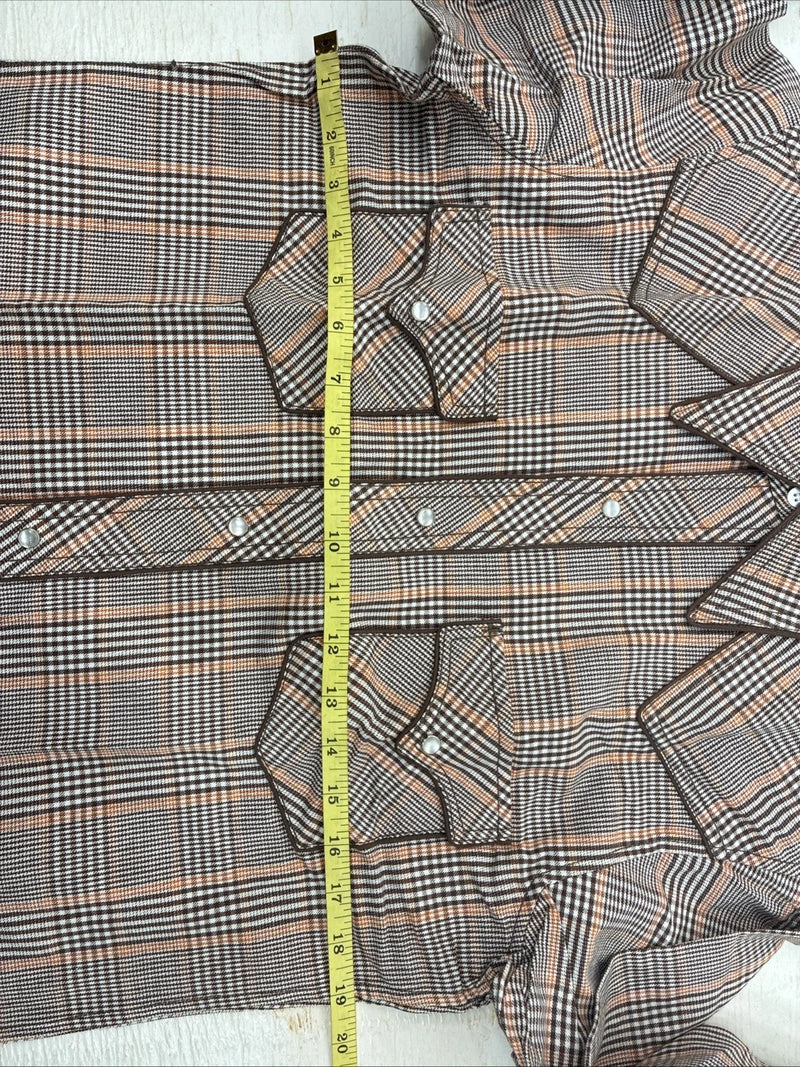 New Kids Champion Western Brown Design Long Sleeve Pearl Snap Size 16 CC-92