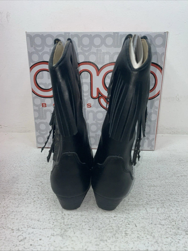New Children’s Black With Fringe Dingo Cowboy Boots. C 2220 1.5 1 1/2 D. 23-114