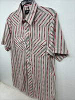 New Women’s White Horse Red White Stripe Short Sleeve Pearl Snap Large YY-116
