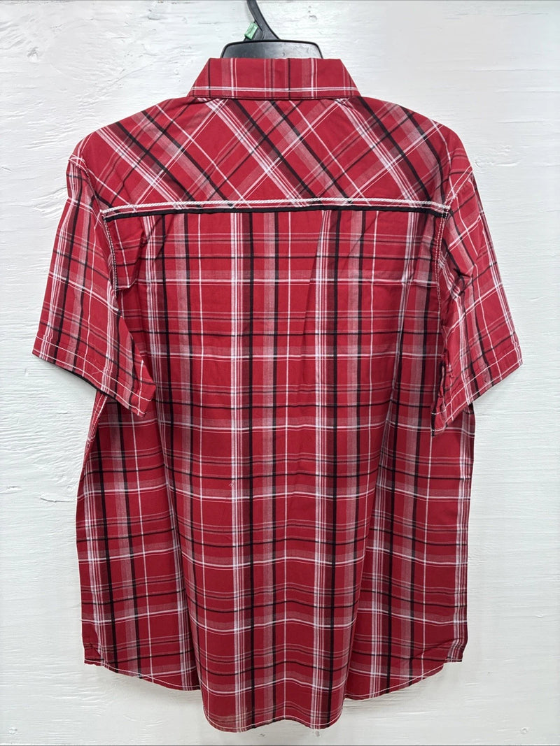 New Men’s ELY 1878 Red Plaid Short Sleeve Pearl Snap XL M-48
