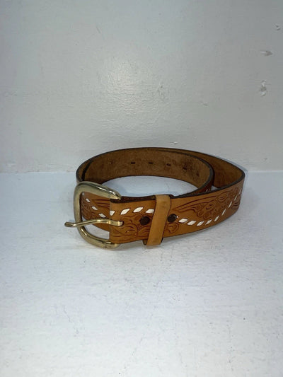 New Brown Genuine Leather Tooled 32” Belt #1442B Z-62