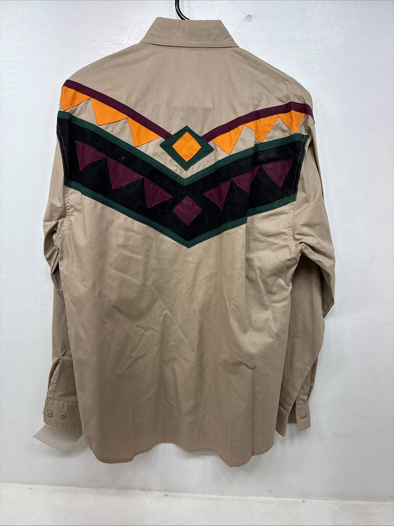 New Women’s San Angelo Brown Designed Long Sleeve Button Up Large TT-79