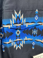 New Men’s Cumberland Black Blue Design Long Sleeve Pearl Snap Large CC-55