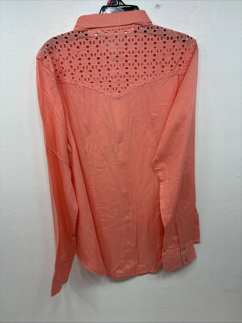 New Women’s Cumberland Pink Designed Long Sleeve Pearl Snap Small II-100