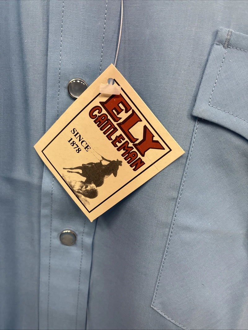 New Men’s ELY Cattleman Blue Simple Short Sleeve Pearl Snap 16.5 Large M-50