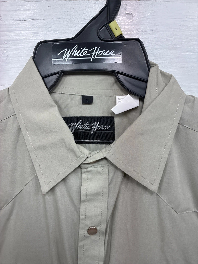 New Men’s White Horse Green Long Sleeve Pearl Snap Large CC-30