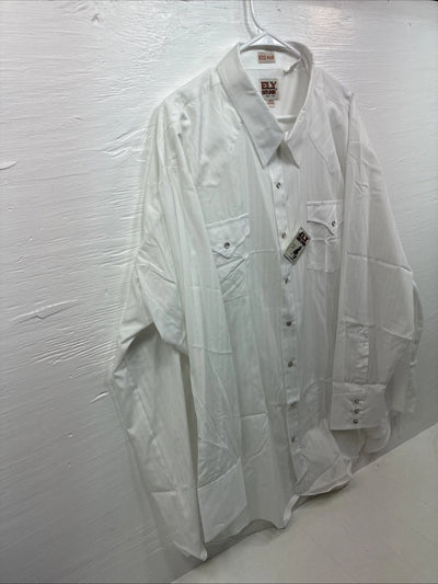 New Men’s ELY Cattleman White Designed Long Sleeve Pearl Snap 20.5 4XL X-106