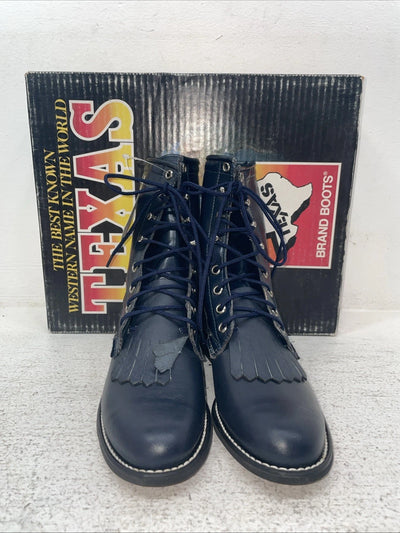New Youth Navy Lace Up Texas Brand Cowboy Boots. 3255 3.5 3 1/2 D. 22-41