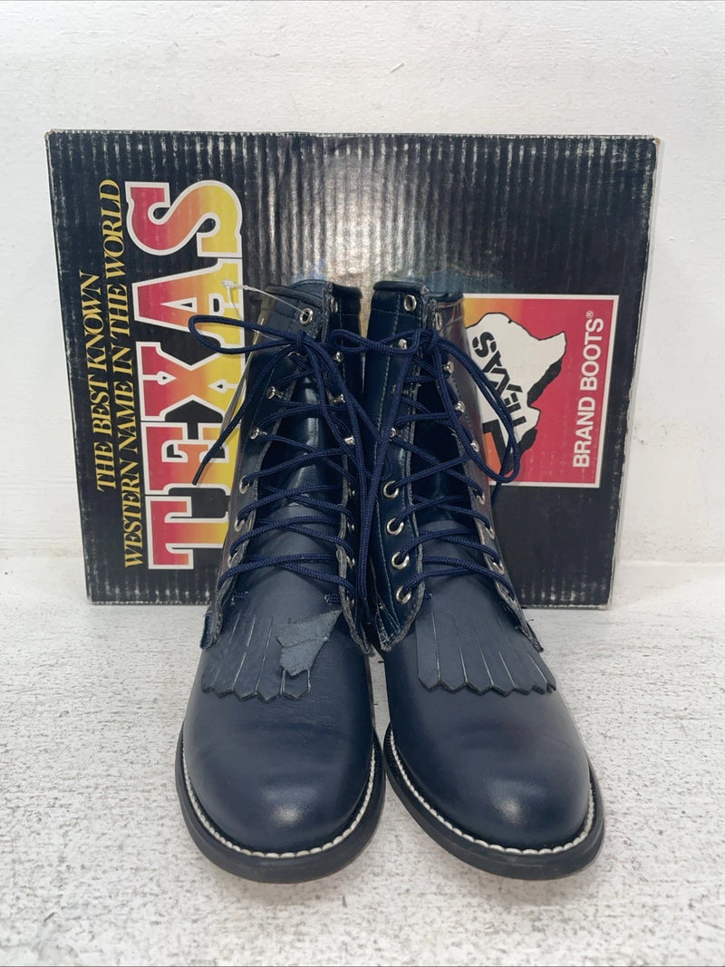 New Youth Navy Lace Up Texas Brand Cowboy Boots. 3255 3.5 3 1/2 D. 22-41