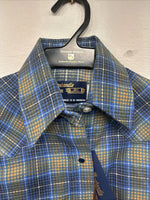 New Women’s Panhandle Slim Blue Plaid Long Sleeve Pearl Snap Size 30 KK-91