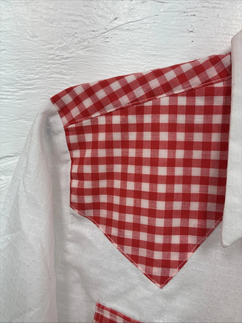 New Men’s Dee-Cee White Red Long Sleeve Pearl Snap 15 Medium AA-9