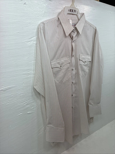 New Men’s H Bar C White Stripe Long Sleeve Pearl Snap 16.5 Large AA-38
