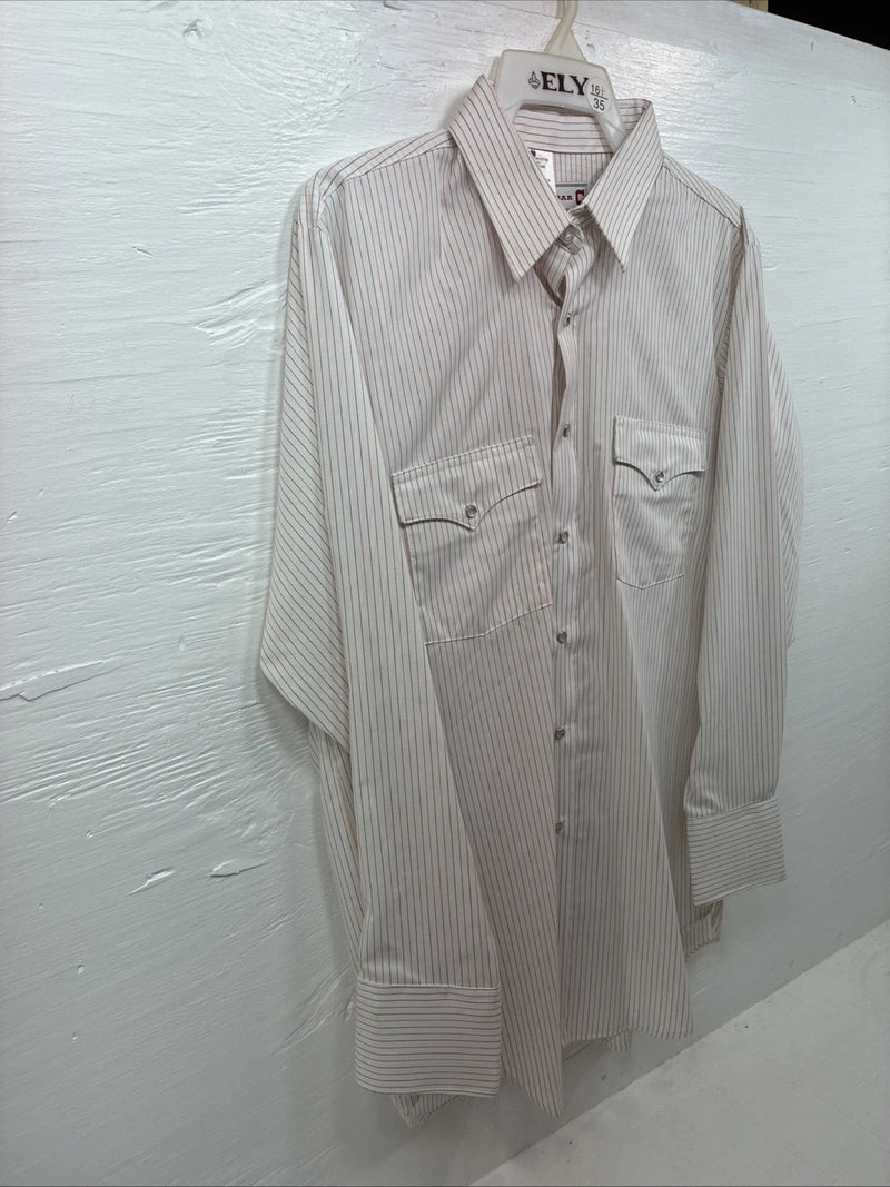 New Men’s H Bar C White Stripe Long Sleeve Pearl Snap 16.5 Large AA-38